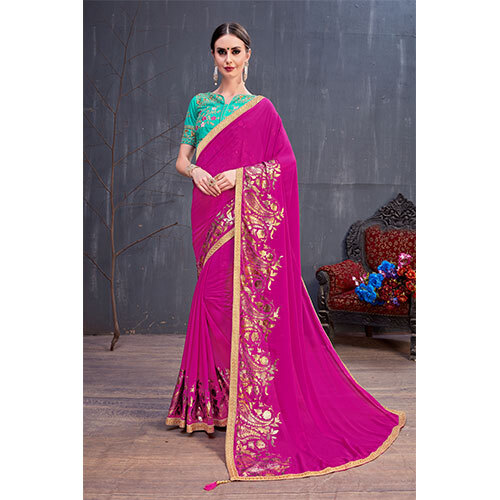 4136 Ladies Sarees - Color  Dark Pink