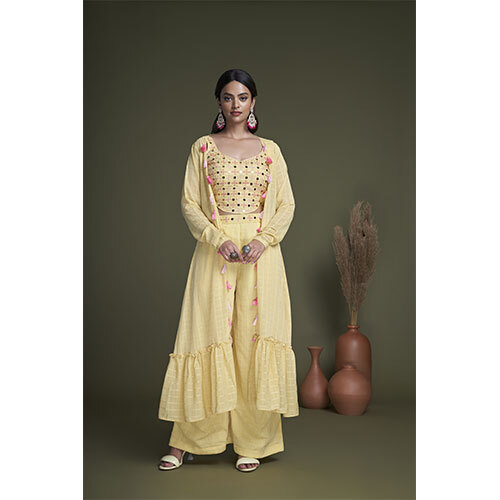 4904 Cream Co-ords Set  Ethnic  - Color  Yellow