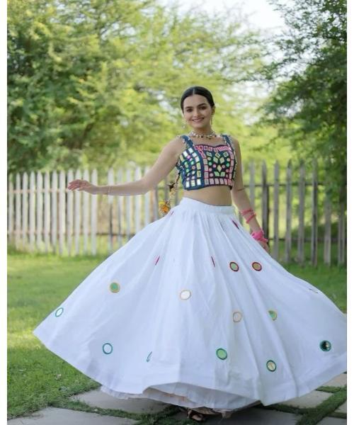 Rayon Gamthi Work White Concept Navratri Special Chaniya Choli - Design  Plain