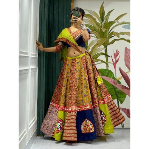 Real Mirror Art Silk Yellow And Black Gamthi Chaniya Choli