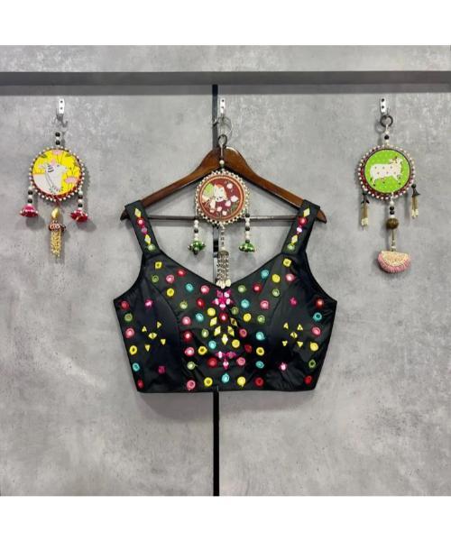 Stitched Blouse With Mirror Work - Neck Style  V-neck